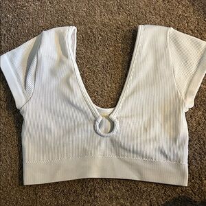 Aerie Very Light Grayish Blue Ribbed V-Neck Crop Top